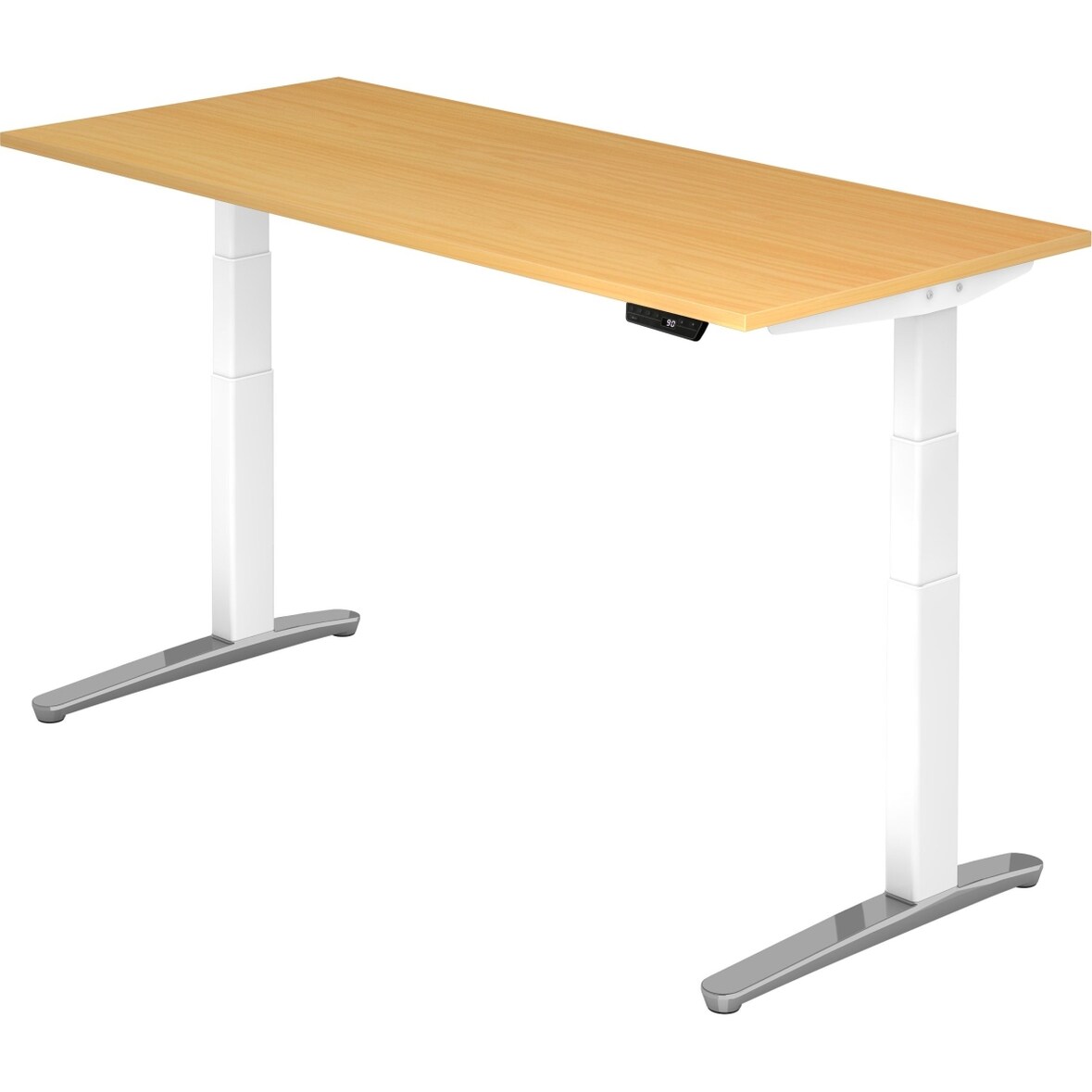 Sitz-Steh-Schreibtisch elektrisch 180x80cm Buche/Weiß-alu