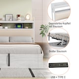 thumbnail of Bettrahmen 180x200 cm mit hydraulischer Hebevorrichtung und USB – Vintage-Design aus Holz und Metall, weiß