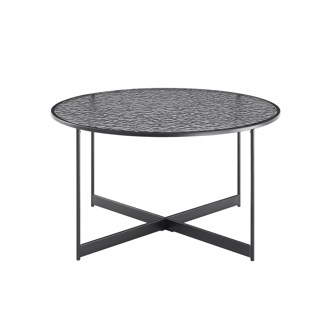 SalesFever Couchtisch Ø 80 cm | rund | 6 mm Glasplatte mit Strukturoptik | Metallgestell | B 80 x T 80 x H 45 cm | Schwarz