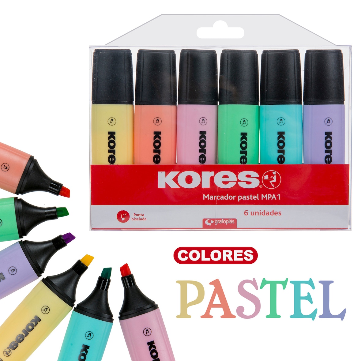 Pack 6 Marcadores Colores Pastel KORES