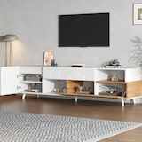 thumbnail of Fernsehschrank Lowboard 180x38x50 cm Weiß und Natur mit 1 Schublade und klappbarer Tür für Fernseher bis 75 Zoll