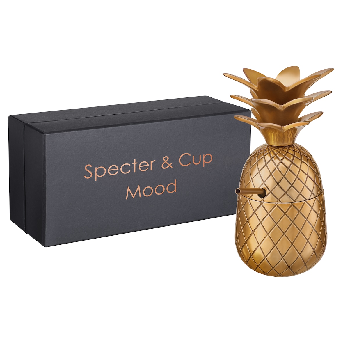 Specter & Cup - Mood Gold - Ananas - Cocktail Becher 300ml mit Deckel und Strohhalm