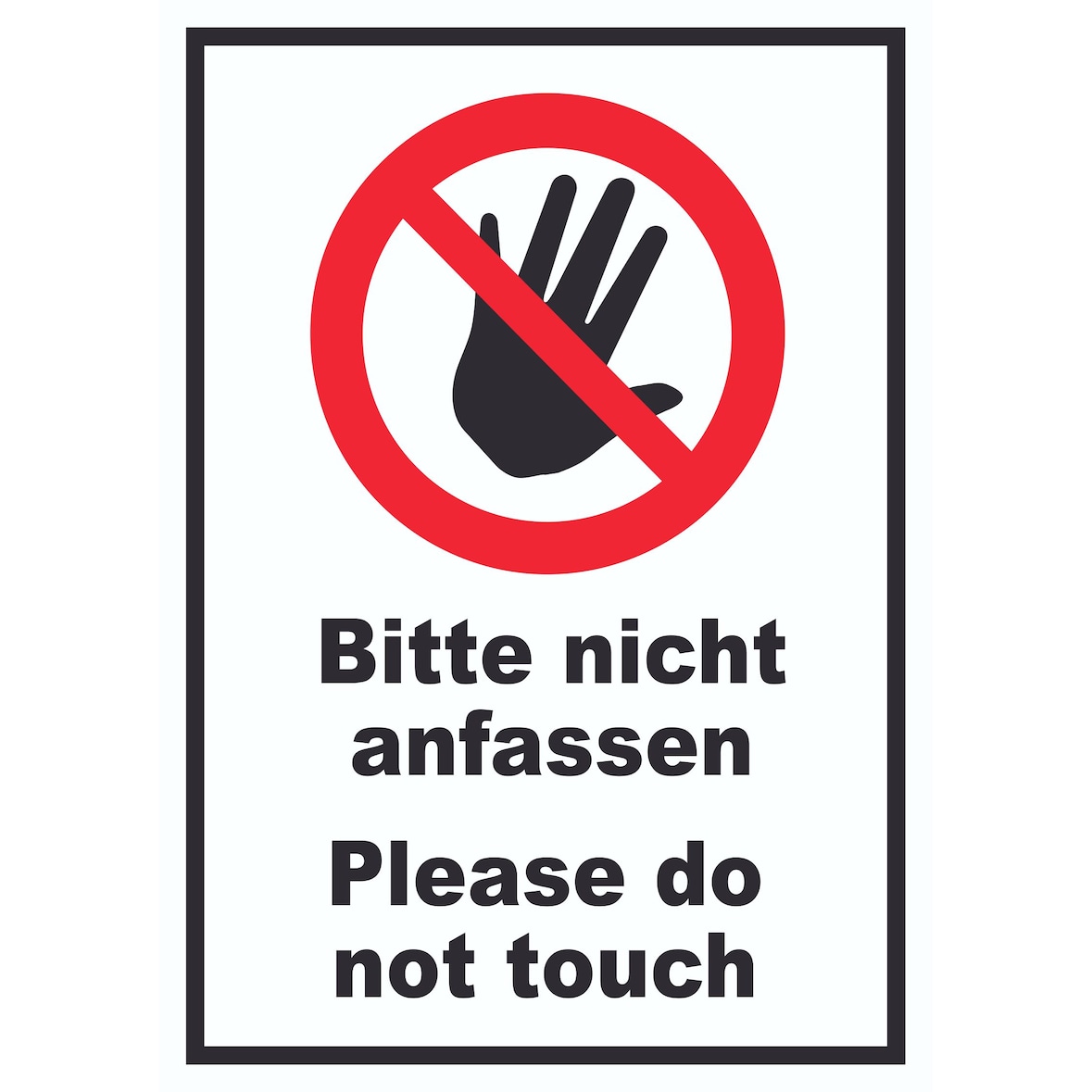 Bitte nicht anfassen Schild Do not touch A5 Rückseite selbstklebend