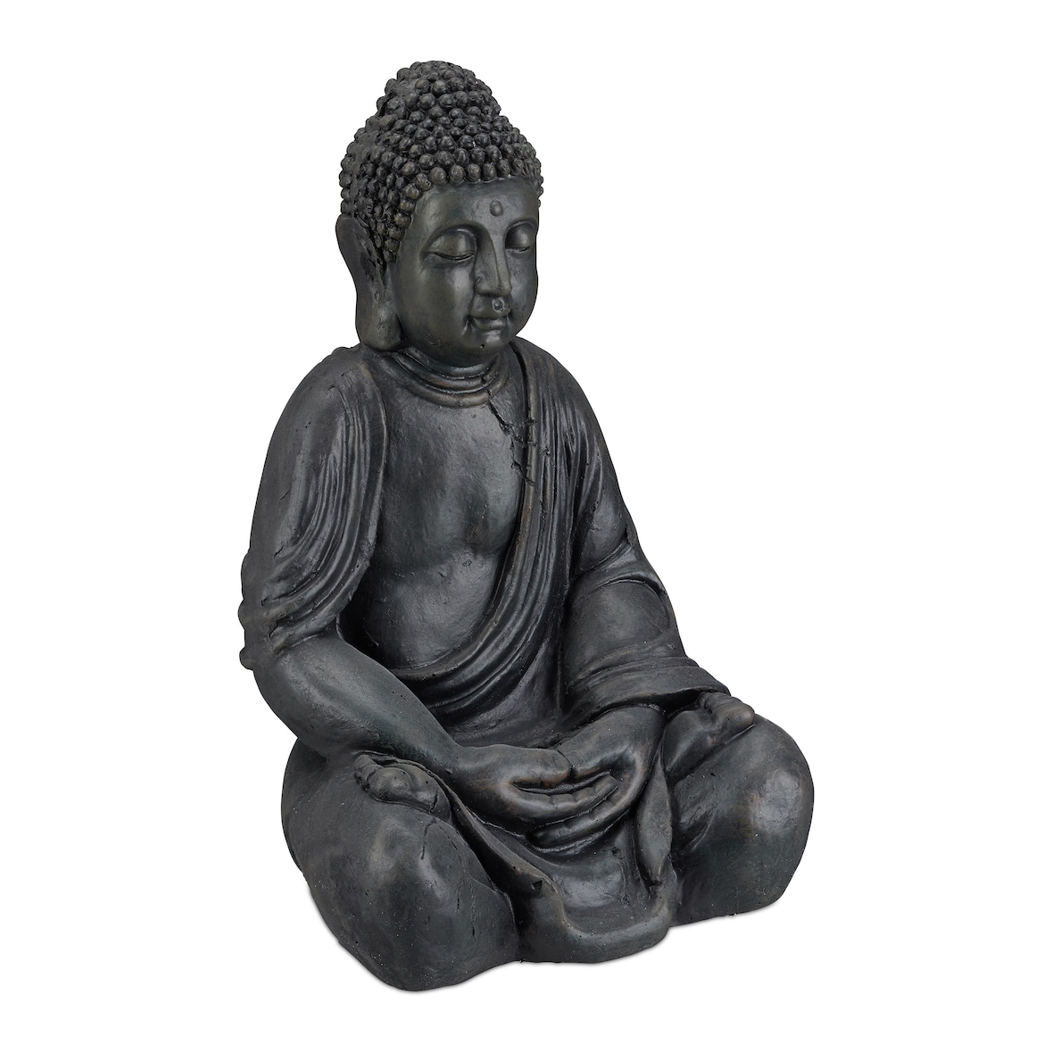 Relaxdays XL Buddha Figur sitzend, 50 cm hoch, Feng Shui, Outdoor, Garten Dekofigur, große Zen Buddha Statue, dunkelgrau