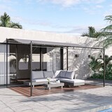 thumbnail of Pérgola de Jardín 4x3 m Cenador Montado en Pared con Toldo y 16 Orificios de Drenaje Marco de Metal y Poliéster 180 g/m² para Patio Terraza