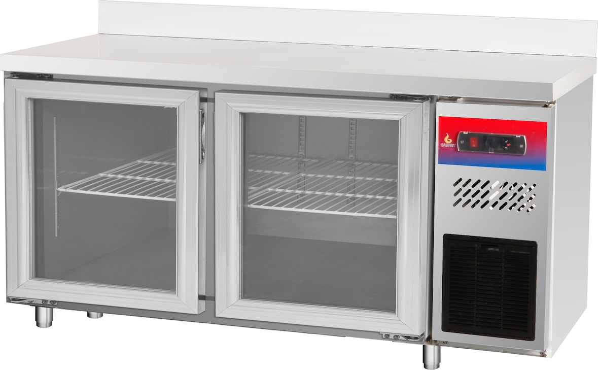 Gasfrit – Kühltheke mit Frontauslage, 2 Glastüren, Wandmodell, 1500 × 600 × 950 + 100 mm, hohe Qualität