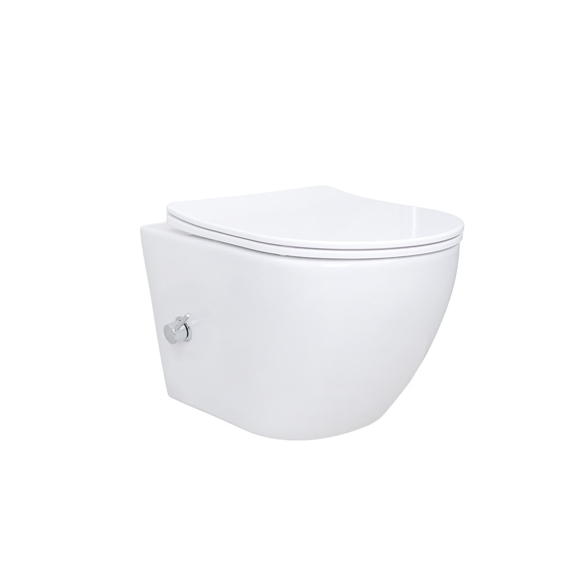 Aloni Hänge WC mit Bidet Taharet Funktion aus Keramik mit Edelstahl Armatur für Kalt und Warmwasser Softclose Deckel spülrandlos