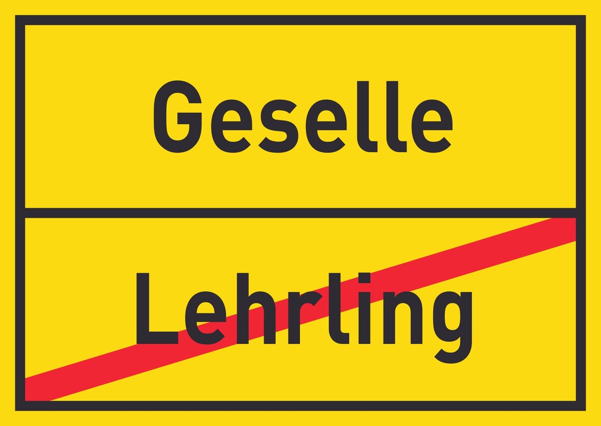 Geselle Lehrling Schild Ortsschild A5 Rückseite selbstklebend