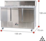 thumbnail of Cleiton® Saladette und Pizzatisch 3 Türen 136x70 cm für 8 GN 1/6 Behälter mit Marmorplatte und Stahlhaube | Kühltisch von Pizzen und Salaten