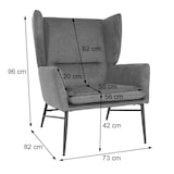thumbnail of Lounge-Sessel HWC-L62, Ohrensessel Cocktailsessel Sessel Polstersessel, Stoff/Textil Metall ~ blau