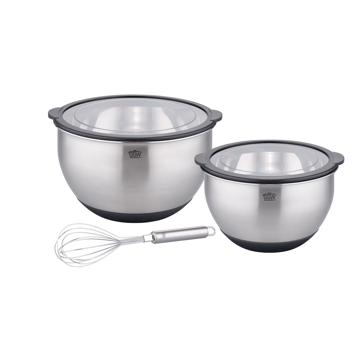 GSW Schüsselset 5-tlg (20 + 24 cm Schüssel + 1 Schneebesen) Primo mit luftdichtem Deckel