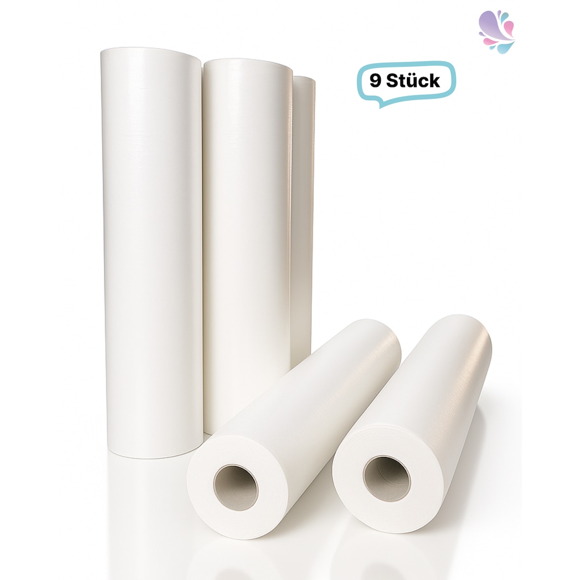 Liegenabdeckung, Medizinalrolle, Wickeltischabdeckung 2-lagig 9 Rollen, weiß, perforiert, Breite 50cm Lauflänge 50m