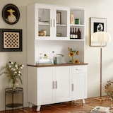 thumbnail of Hochschrank mit rustikalem Design und weißer Holzmaserung 114x40x190, 5 Türen,1 Schublade und 2 offene Fächer für Stauraum in Wohnzimmer und Esszimmer