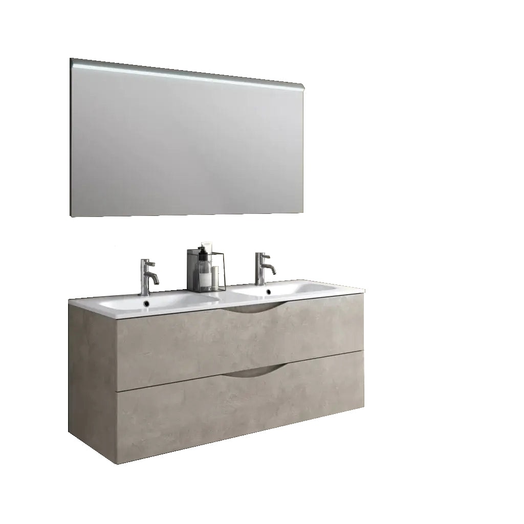 Mobile Bagno Sospeso 120cm Effetto Pietra Con Doppio Lavabo - Avana Effetto Pietra