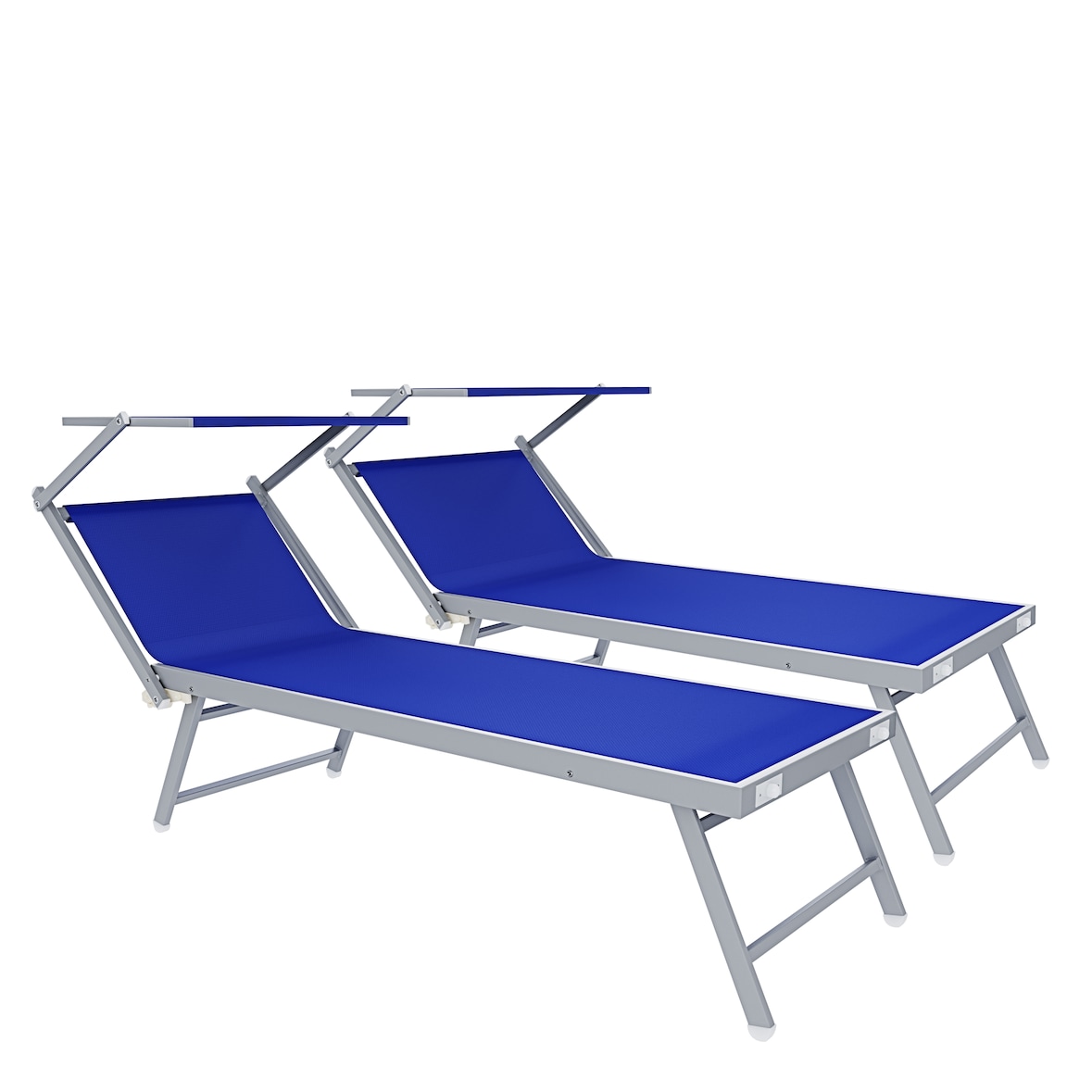 Coppia Di Lettini Prendisole Pieghevole Professionale Alluminio Tessuto Textilene Tettuccio Orientabile Parasole Sdraio Mare Spiaggia 182x60x38 cm Blu