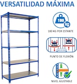 thumbnail of SimonRack Estantería Metálica, 1800x900x500 mm, 5 Alturas, Bandeja Metal, 180 kg de Punto Flexión, Azul/Galva - Simonclick