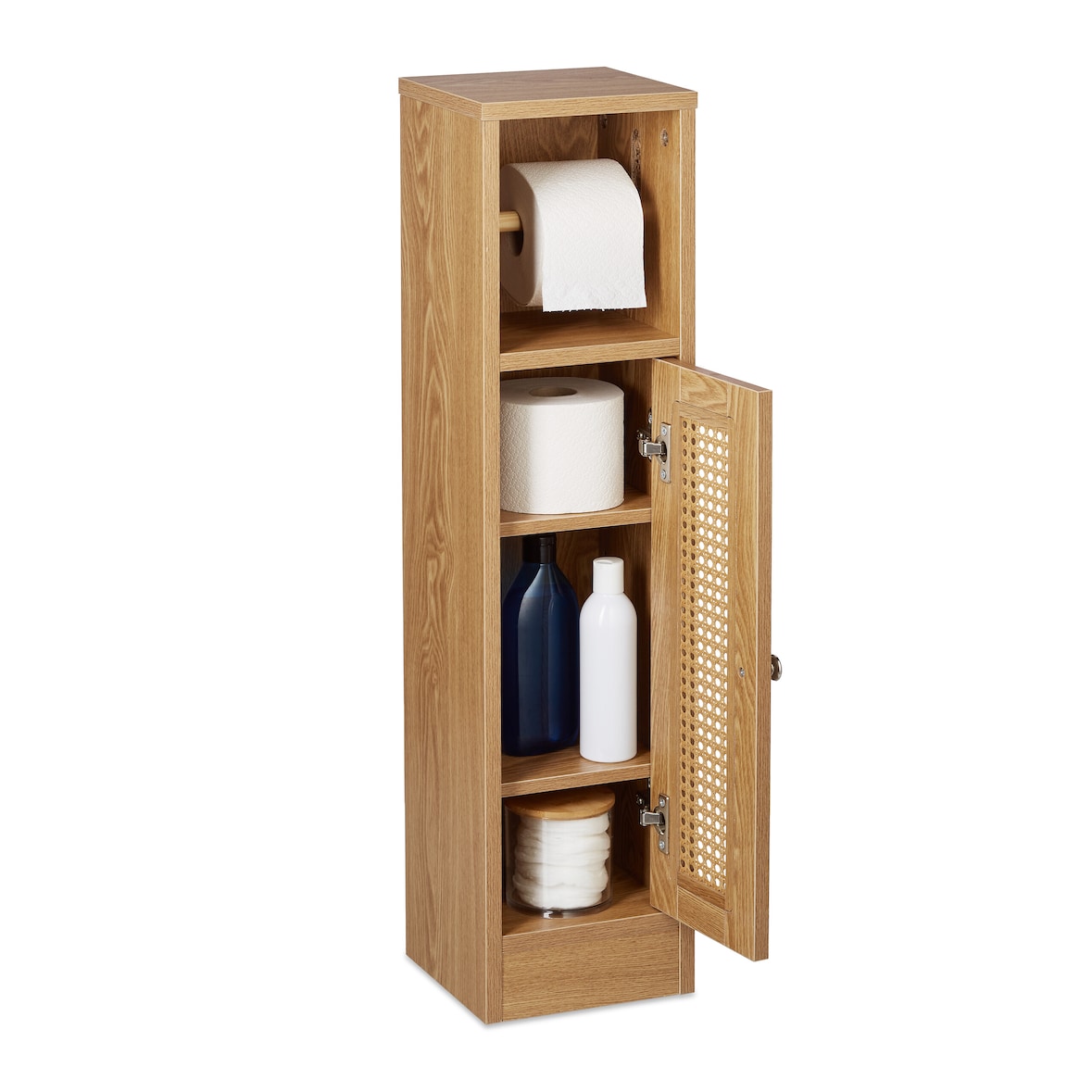 Relaxdays Toilettenpapierhalter stehend, Badezimmeregal HBT: 80x20,5x21 cm, Holzoptik, schmaler WC Papier Schrank, braun