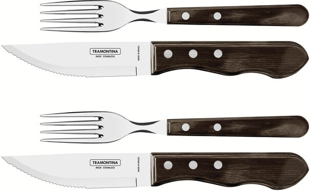 Tramontina JUMBO Steakbesteck-Set, 4-teilig, Edelstahl, Holzgriff FSC, spülmaschinenfest