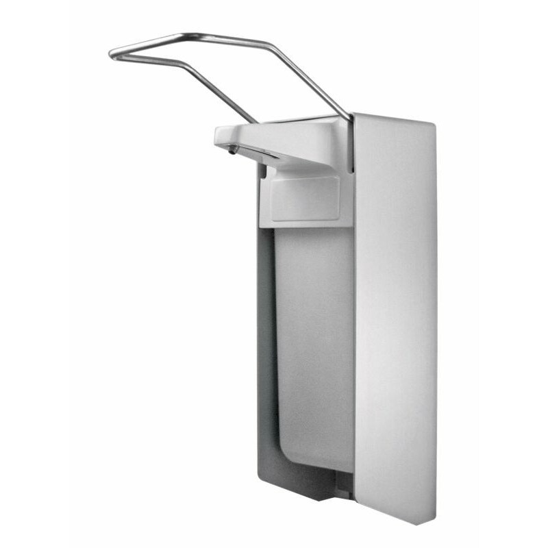 TEMDEX® 119611 Desinfektionsmittel- & Seifen-Spender mit Armhebel - 1.000 ml, grau, Aluminium