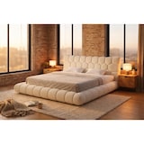 thumbnail of Cama KAWOLA ATTICO Cama tapizada Tejido blanco crema 200 x 200 cm con somier de láminas