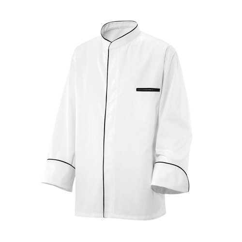 209 - Kochjacke langarm, Fb. weiss, mit Paspel schwarz : weiß 100% Baumwolle 230 g/m² (15) XS