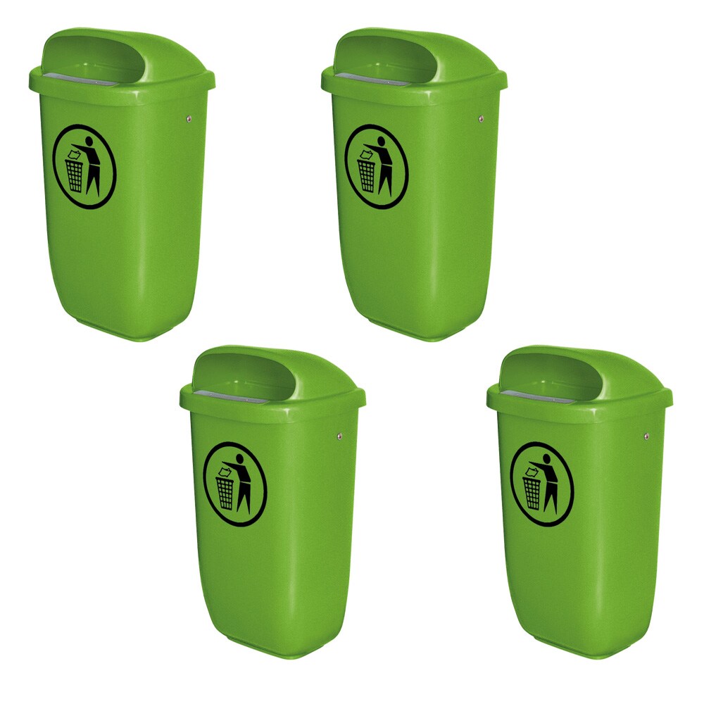4 Abfallbehälter/Papierkorb für den Außenbereich, 50 Liter, nach DIN 30713, grün