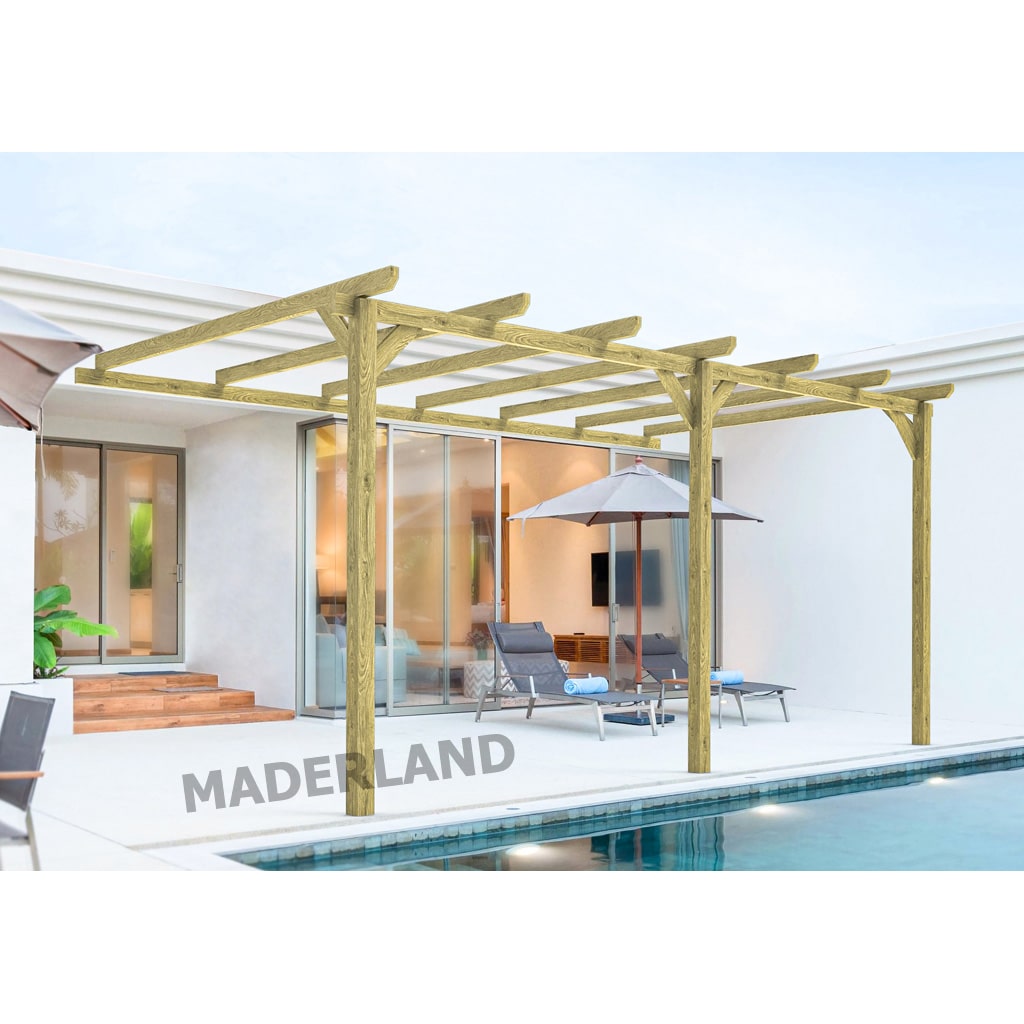 Pérgola madera adosada OVIEDO • 600x420 cm • tratada • resistente