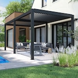thumbnail of Pérgola bioclimática independiente de 3 x 6 m con 4 toldos grises
