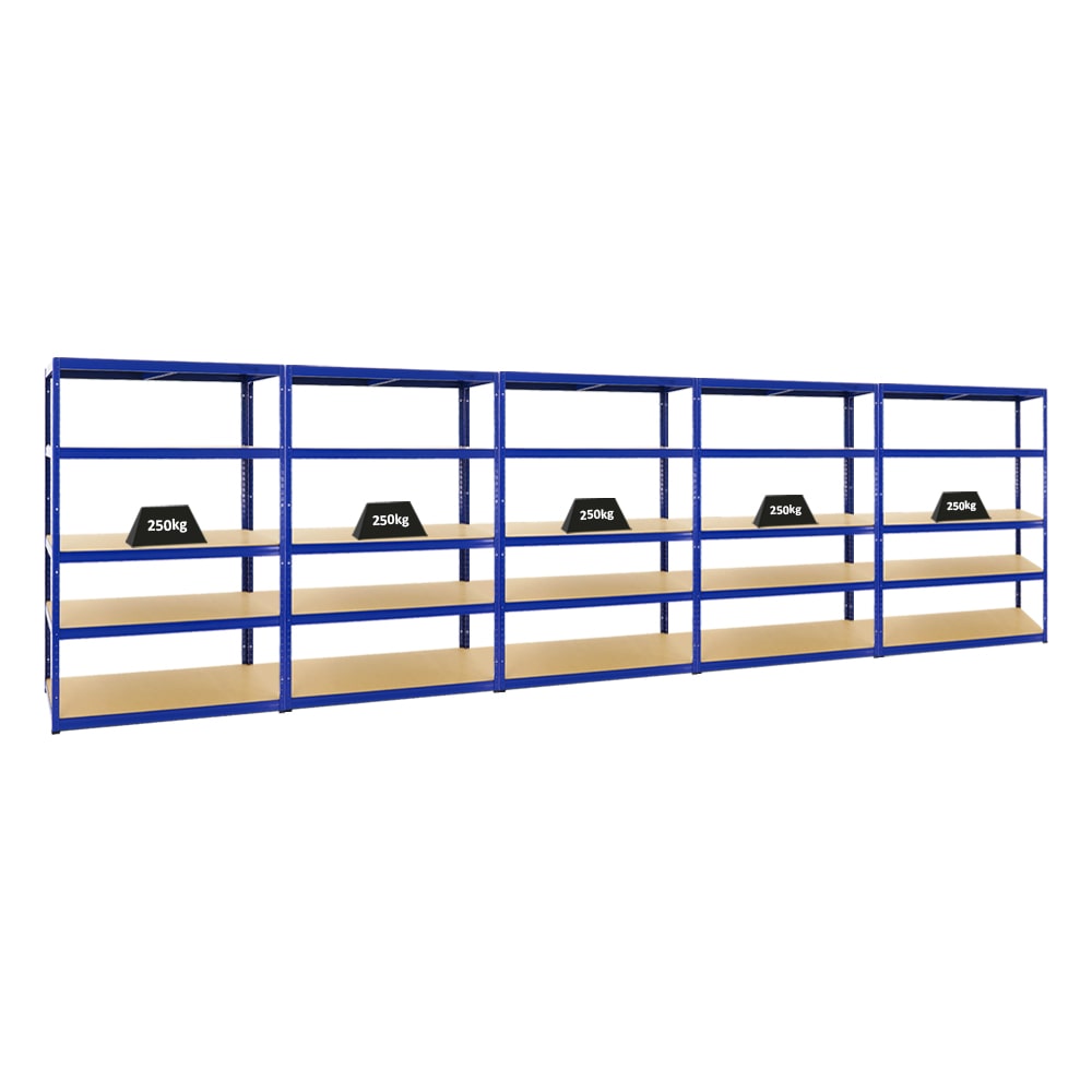 PROREGAL Mega Deal | 5x Schwerlastregal Big Elephant M | HxBxT 180x120x60 cm | Fachlast 250kg | Blau | Stecksystem Lagerregal Regalsystem 5 Stk.