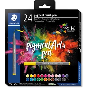 STAEDTLER Pigment Arts Brush Pen, 24 Farben, Mehrfarbig, Rund, Kunststoff, Polypropylen (PP), Tinte auf Wasserbasis, Erwachsene & Kinder