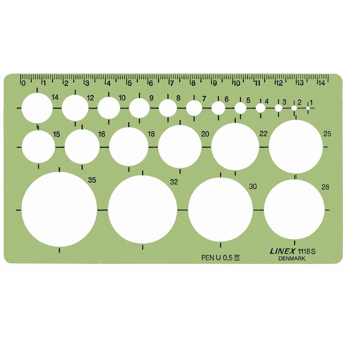 Kreis-Schablone 118S 1-35mm 22 Kreise grün Packung mit 10 Stück
