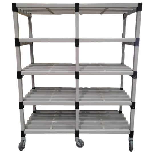 Estantería estándar modular de resina 1200 x 500 x 1835 mm. (h) 5 estantes GRIS CON RUEDAS DE PP