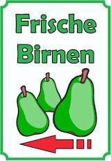 thumbnail of Frische Birnen Schild Hochkant mit Pfeil links A2 Rückseite selbstklebend