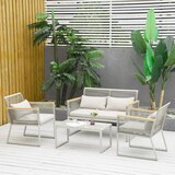 thumbnail of Outsunny Conjunto de Muebles de Jardín Ratán 4 Piezas Sofá  2 Sillones Individuales y Mesa de Café de Vidrio con Cojines Desenfundables para Terraza