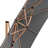 thumbnail of Vrijhangende parasol 3×3 m kantelbaar, draaibaar en met verzwaringsplaat op wielen in houtlook grijs