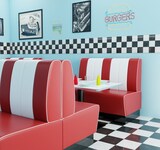 thumbnail of Americano Retro Eckbank | 244x244 cm | Dinerbank Set Rot & Weiß | Gastro Sitzbank mit Ecke