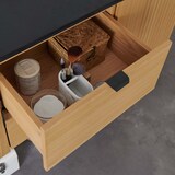 thumbnail of Meuble double vasque 140cm chêne STUDIO suspendu + miroir rond + colonne