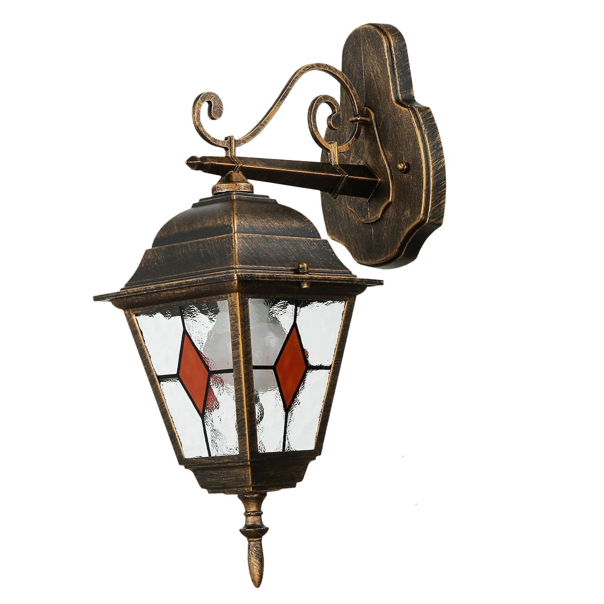 Licht-Erlebnisse Tiffany Außenleuchte SALZBURG in Kupfer Antik Aluminium Buntglas Vintage E27 H:43cm Wandlampe Haus, CX1209-39M