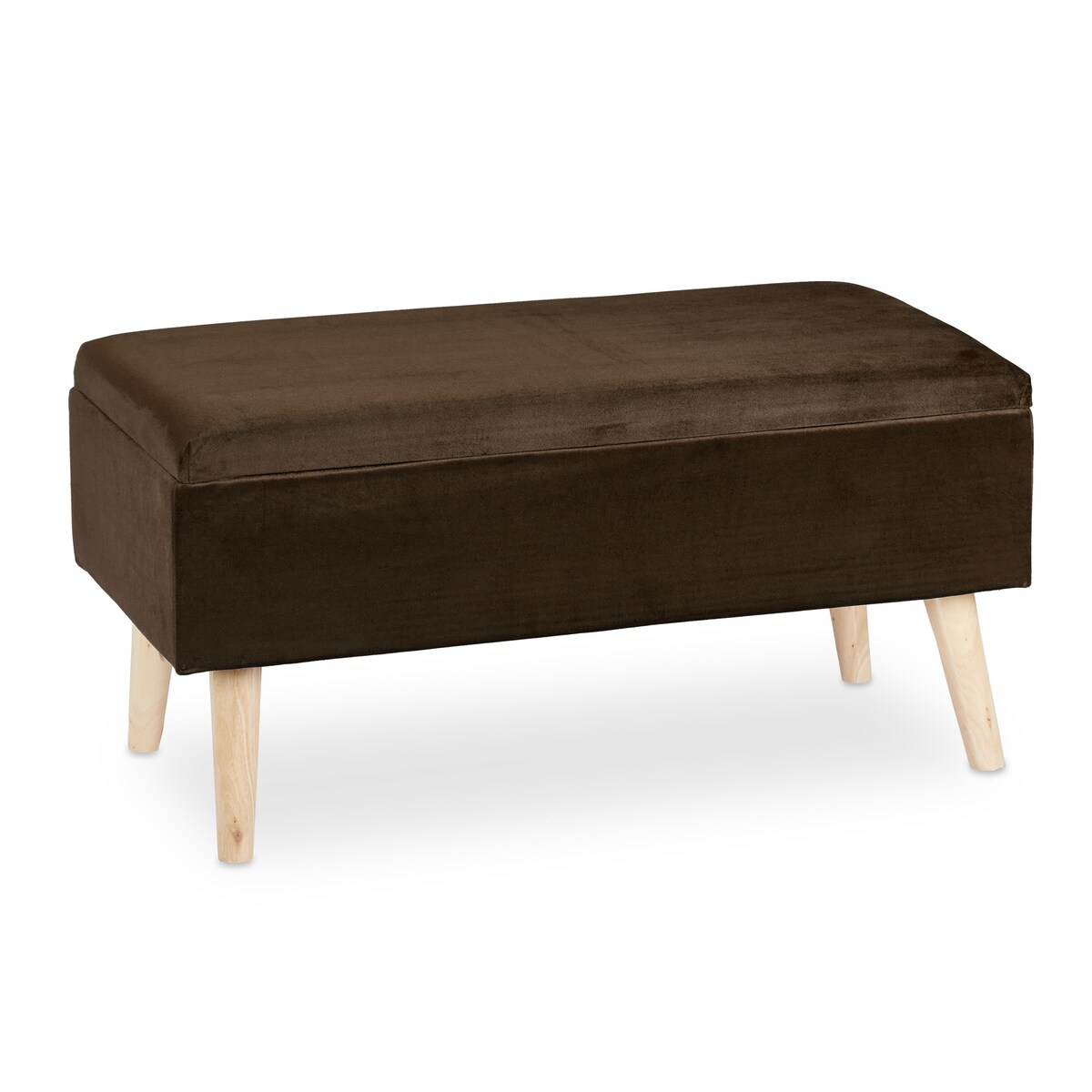 Relaxdays Sitzbank mit Stauraum, Samtbezug, 40 L, gepolstert, Holzbeine, Flur, 2er Truhenbank, 41 x 80 x 40 cm, braun