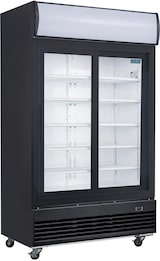 thumbnail of Frigorífico expositor de bebidas com painel iluminado, preto, 2 portas de vidro deslizantes, com fecho, 950L Polar GM814