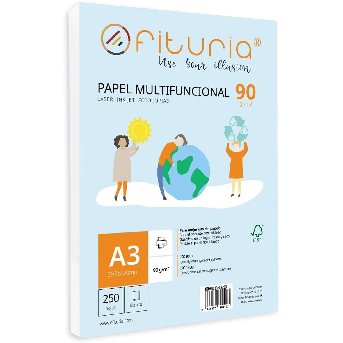 Paquete de folios A3 90gr 250 Hojas, Papel Multifuncional para Uso Escolar y Entornos Laborales. Ideal con Impresoras y Fotocopiadoras - Ofituria