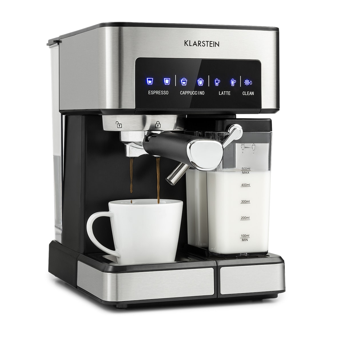 Arabica Comfort Siebträgermaschine 1350W 20 Bar 1,8l Touch-Bedienfeld Silber-Metallic
