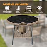 thumbnail of Gartenmöbel-Set Eisen Grau, 5-teilig mit rundem Tisch 110x110x74 cm, Sicherheitsglas, 4 Sessel mit Seilrückenlehne und Kissen
