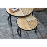 thumbnail of Design Wohnzimmertisch 2er Set Mango / Rattan Beistelltisch Rund, Couchtisch Wiener Geflecht, Tischset 2-teilig mit Metallbeine, Satztisch Holz /
