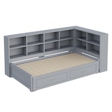 thumbnail of Schlafsofa 90/180 cm aus Massivholz mit ausziehbarem Bett, Stauraum, Steckdose – vielseitiges Design in Grau