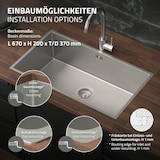 thumbnail of ML-Design XXL Spülbecken Edelstahl 70 × 40 cm – Rechteckige Einbau-/Unterbauspüle, Einzelbecken mit Ab- & Überlaufgarnitur & Siphon, Küchenwaschbecken
