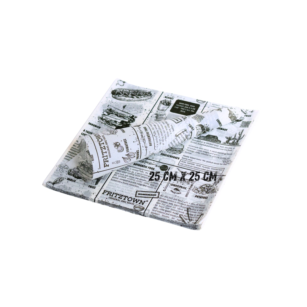 Einschlagpapier fettabweisend 25x25 cm Weiß – 200 Blatt | FRITZTOWN® DELI Paper | Burgerpapier | Sandwichpapier  |  Verpackungspapier Lebensmittel
