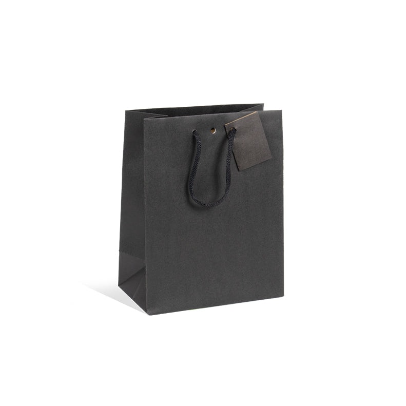 Luxus-Tüte Middle aus schwarzem Kraftpapier Kordelgriffe 18 + 10 x 22,7 cm je 240 - Gimex