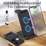 thumbnail of Chargeur Sans Fil Multifonctionnel 5 en 1 Pliable Avec Lumière LED et Double USB Noir YONIS