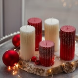 thumbnail of 1 Stumpenkerzen 10cm geriffelte Zylinderkerzen Adventskerzen Glitzer Wollweiß